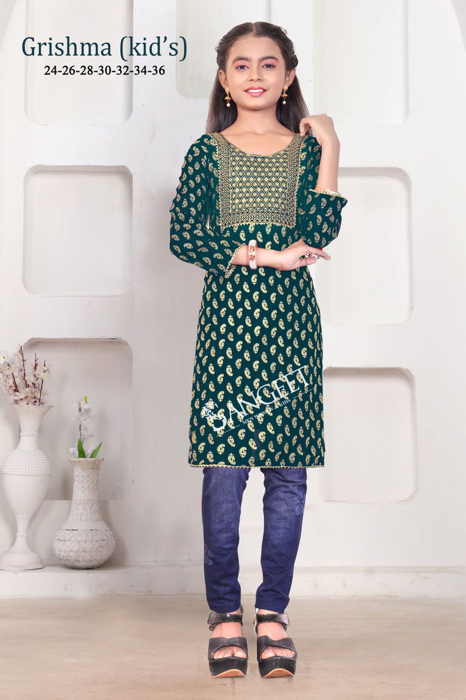 Grishma Kids Wear Foil Printed Georgette Girls Kurtis Wholesale Online

